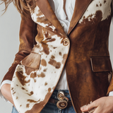 Blazer Vintage Écologique pour Femme avec Imprimé Vache