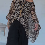 Blouse À Manches Longues Avec Imprimé Chauve-Souris Irrégulier