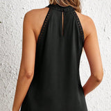 Gilet Uni Dentelle Creuse Sans Manches