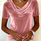 T-shirt Col Drapé Manche Courte Velours