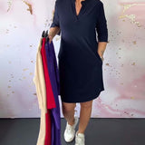Robe à couleur unie et col en V