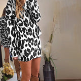 Robe tendance à manches longues et imprimé léopard