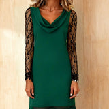 Robe Couleur Unie À Col Swing Et Patchwork