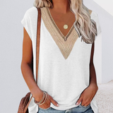 T-shirt avec col en V et dentelle