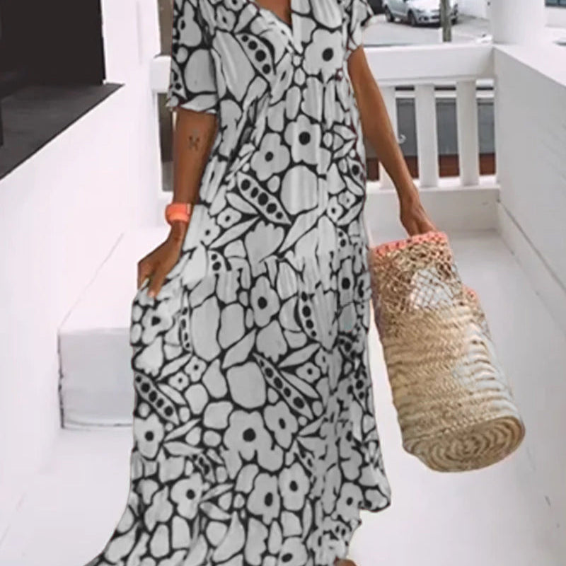 Robe ample imprimée à col en V