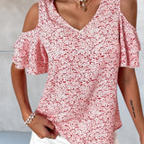 T-shirt imprimé fleuri à épaules dénudées
