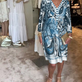 Robe décontractée à col en V et imprimé rétro