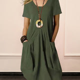 Robe unie col rond manches courtes