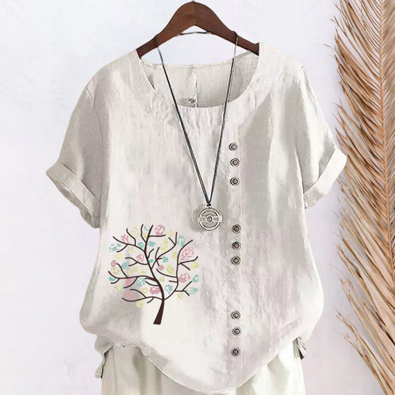 T-shirt col rond imprimé feuilles