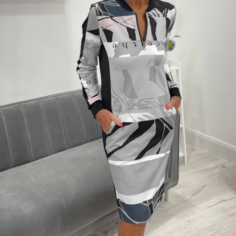 Robe à manches longues zippée avec poches bloc de couleur
