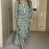 Robe à manches à neuf points à imprimé géométrique