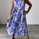 Robe décontractée sans manches à imprimé feuilles