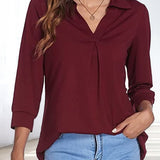 T-shirt pull col V de couleur unie