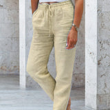 Pantalon décontracté à jambe droite de couleur unie