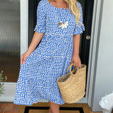 Robe midi col rond imprimé à pois