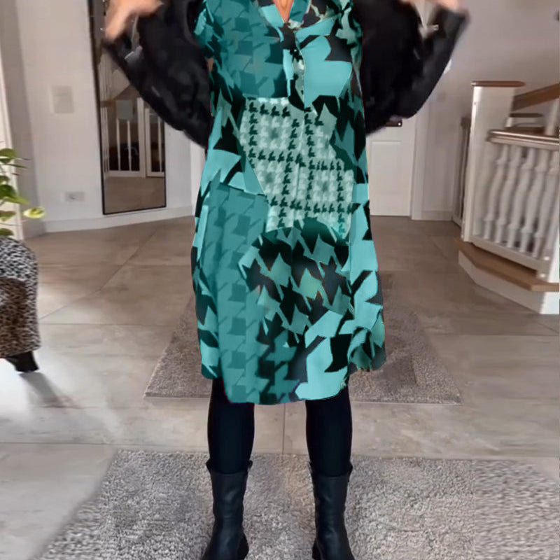 Robe imprimée à manches longues et col en V