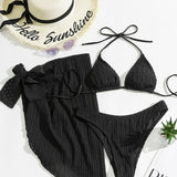 Maillot de bain trois pièces sexy de couleur unie