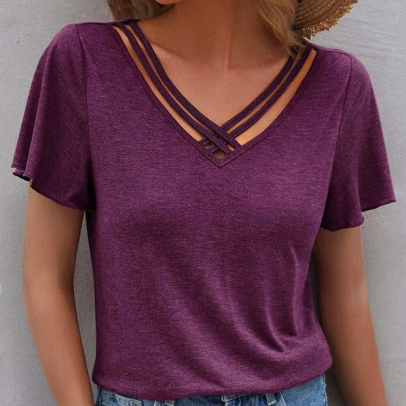 T-shirt à découpes de couleur unie