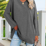 T-shirt femme uni col V manches longues