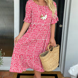 Robe midi col rond imprimé à pois