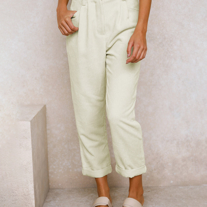 Pantalon Droit Uni Taille Haute