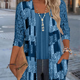 Bluse Manches Longues Imprimée Style Deux-Pièces Factice