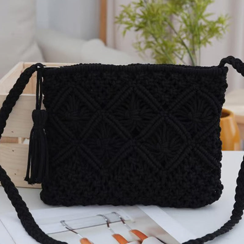 🏆Vente Flash⚡Pochette Minimaliste à Gland pour Femme – Sac Rétro en Corde de Coton Tressée Style Bohème pour Vacances d'Été à la Plage