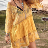 Smock V-Neck Brodé En Dentelle