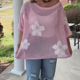 Pull Col Rond Grande Fleur Creuse