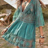 Smock V-Neck Brodé En Dentelle
