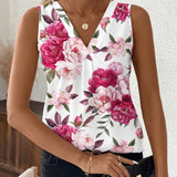 Une Blouse Sleeveless au Col V avec Impression de Roses