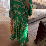 Ensemble Robe Décontractée Imprimé Manches Lanterne Tempérament