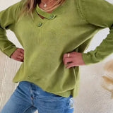 Pull Col V Bouton Uni