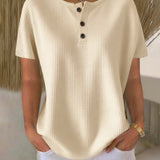T-shirt Boutonné Col V Décontracté