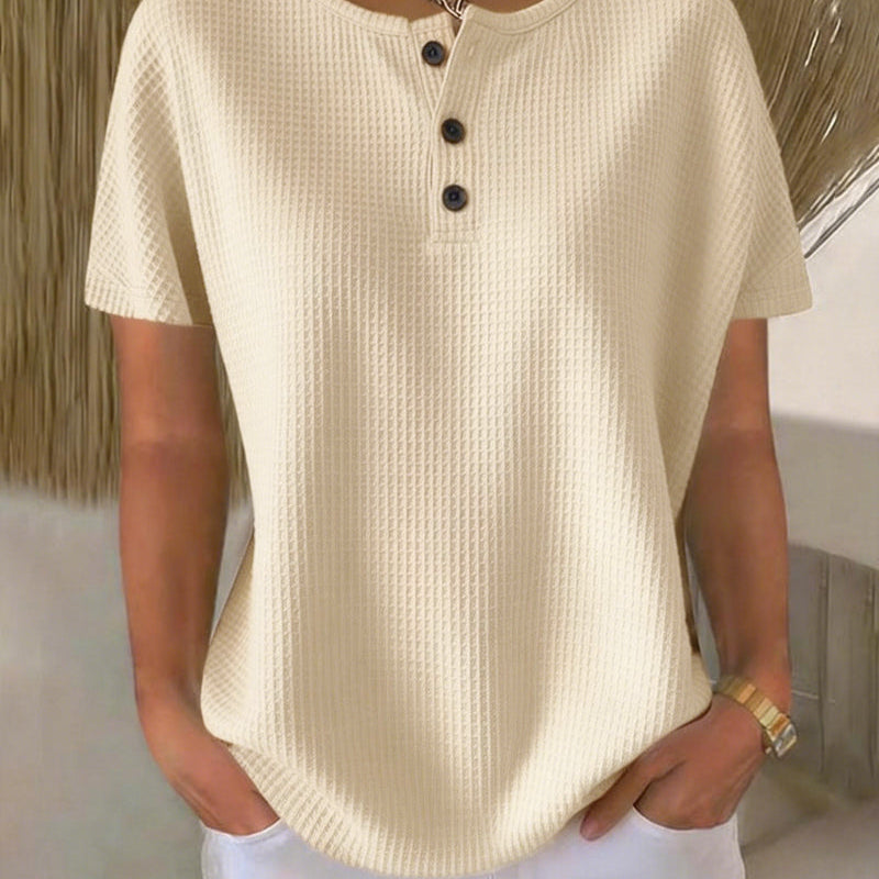 T-shirt Boutonné Col V Décontracté