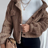 Manteau épais décontracté de couleur unie avec revers boutonné et manches longues
