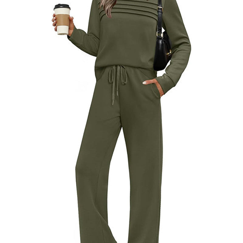 Set Haut à Col Rond pour Femme et Pantalon à Cordon