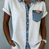 T-Shirt Denim Patchwork Col Retourné