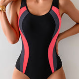 Maillot De Bain Une Pièce Color-Block Imprimé