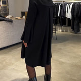 Robe Uni Manche Évasée Froncé