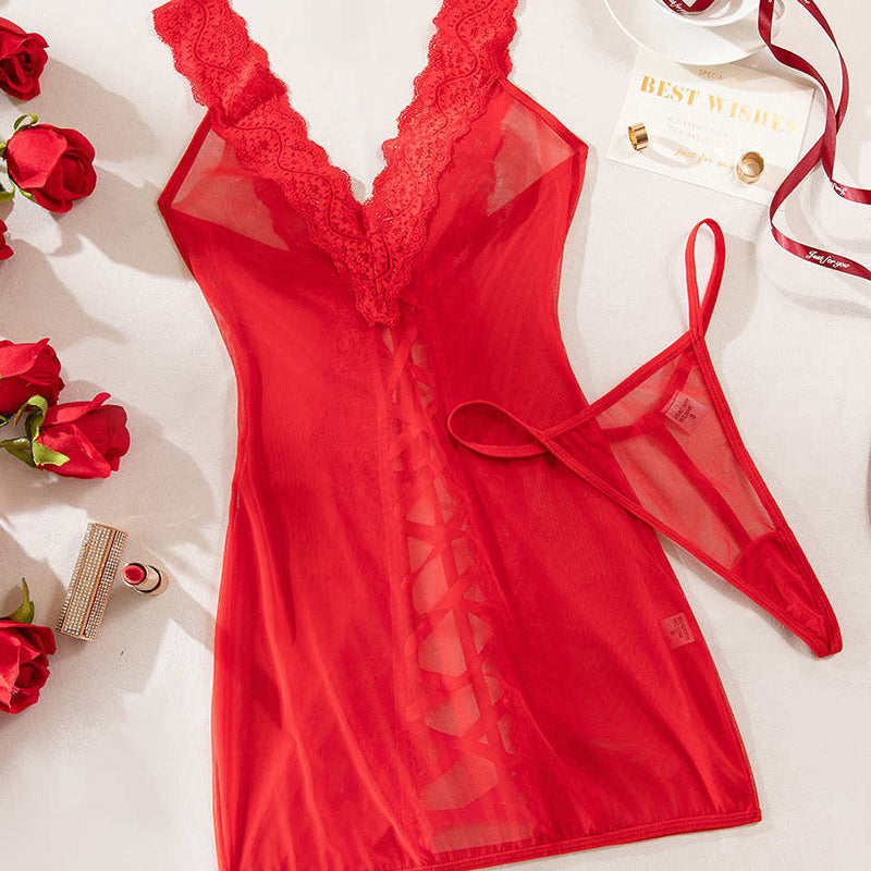 Chemise de Nuit Sexy Bretelles Dentelle