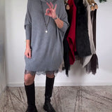 Robe Costume en Dentelle Maille avec Bretelles Col Haut Manches Chauve-Souris