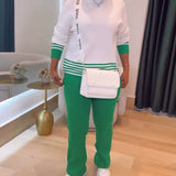 Pull Rayé Contrasté Pantalon Ensemble