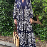 Robe décontractée à manches longues à imprimé rétro