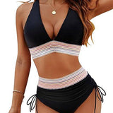 Bikini taille haute gainante à motif colorblock – maintien, confort et style tendance