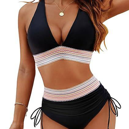 Bikini taille haute gainante à motif colorblock – maintien, confort et style tendance