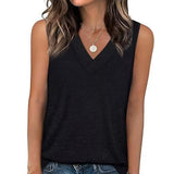 Débardeur T-Shirt Femme Sans Manches Col V Amincissant Coupe Décontractée