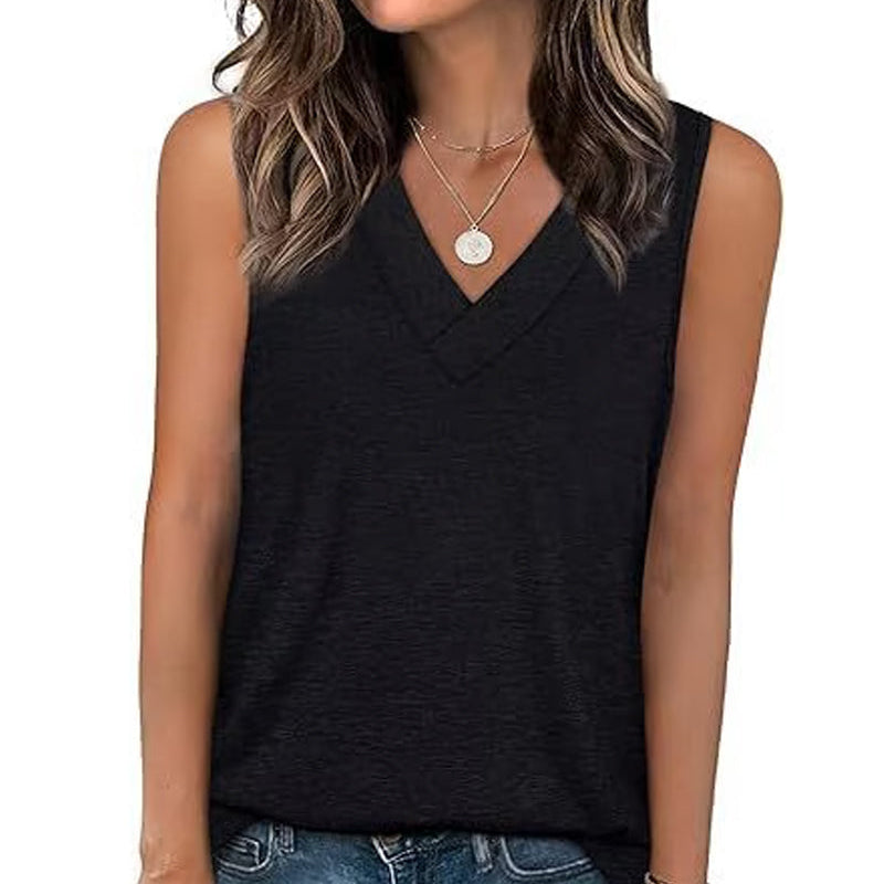 Débardeur T-Shirt Femme Sans Manches Col V Amincissant Coupe Décontractée