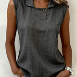 Gilet Sans Col Et Sans Manches De Couleur Unie