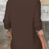 Pull Col V Panneaux À Carreaux Tricoté